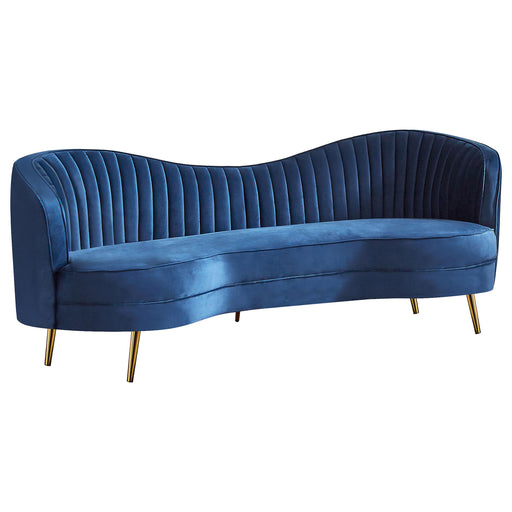 Sophia Upholstered Camel Back Sofa Blue image