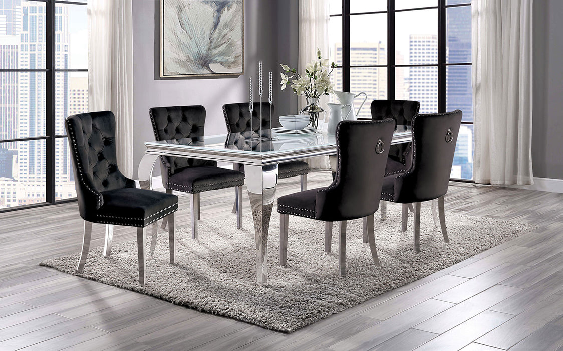 NEUVEVILLE 7 Pc. Dining Table Set, Black Chairs