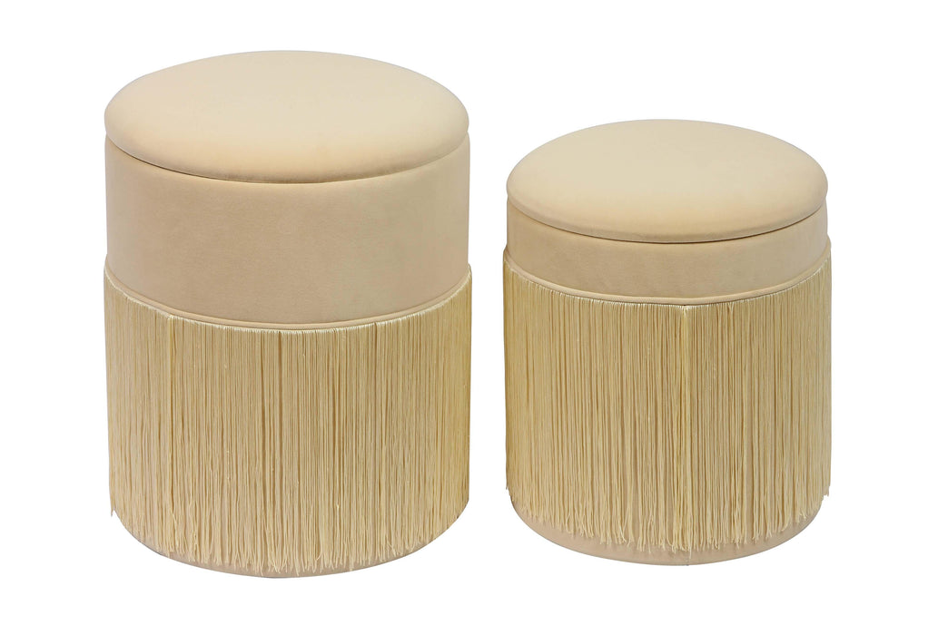 Tassel Cream Velvet Storage Ottomans - Set of 2 image