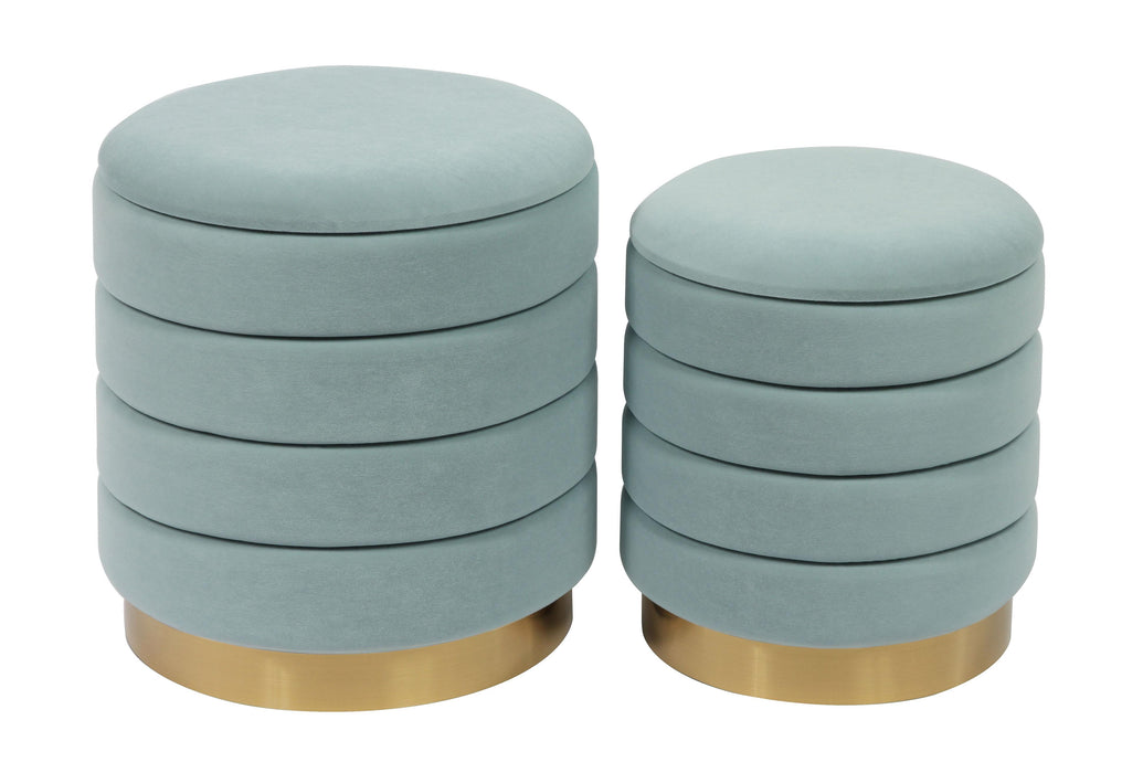 Saturn Sea Blue Velvet Storage Ottomans - Set of 2 image