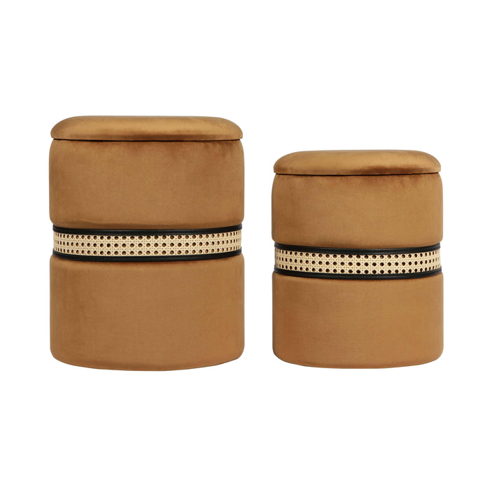 Alani Cognac Velvet Nesting Ottomans - Set of 2 image