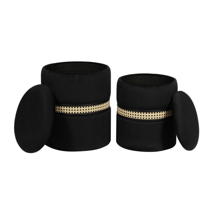 Alani Black Velvet Nesting Ottomans - Set of 2