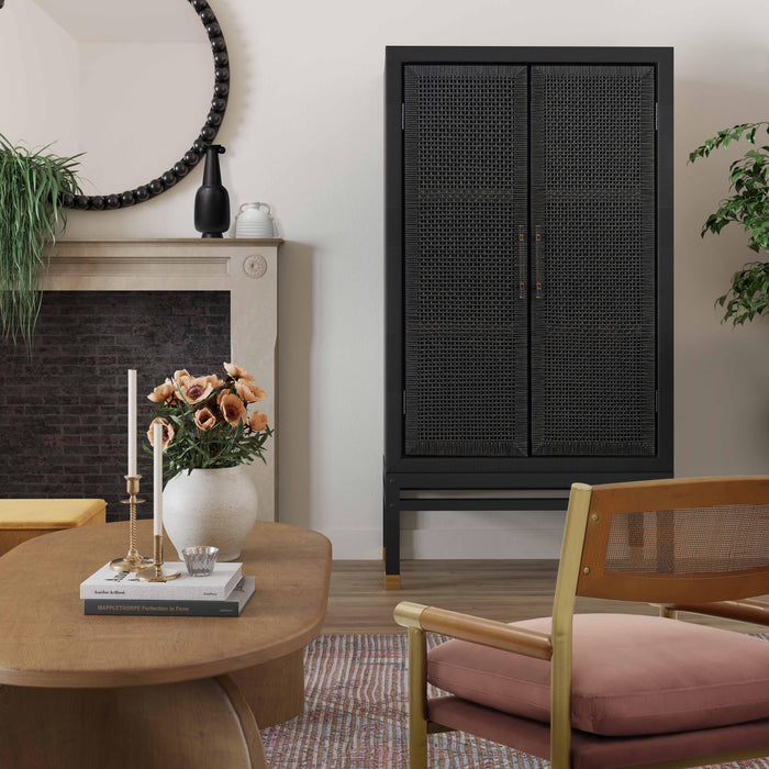 Amara Charcoal Woven Rattan Cabinet