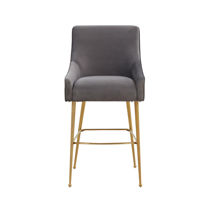 Beatrix Dark Grey Velvet Bar Stool - Gold Legs