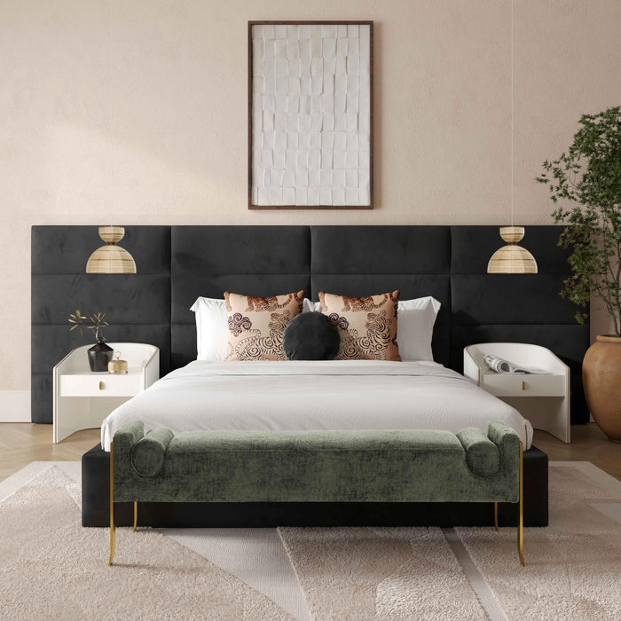 Eliana Black Velvet Queen Bed with Wings