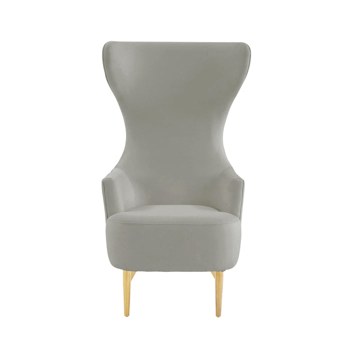 Julia Grey Velvet Channel Tufted Wingback Chair