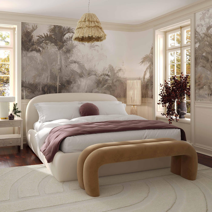 Bara Cream Textured Velvet King Bed