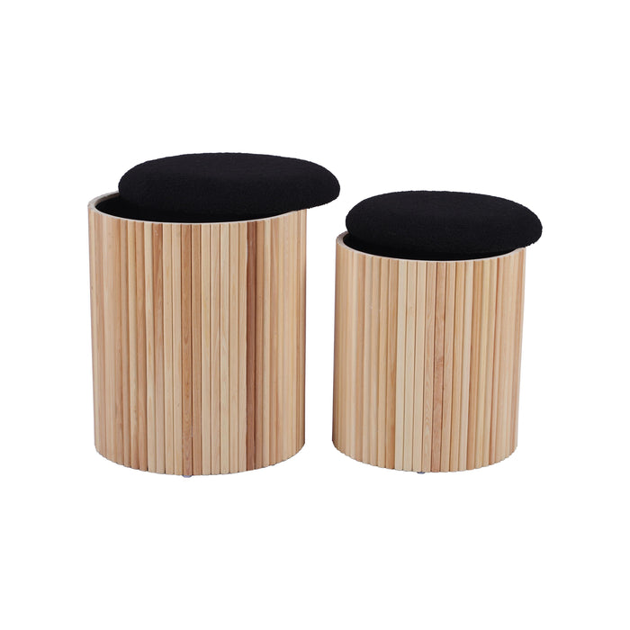 Sagano Black Nesting Storage Ottomans - Set of 2