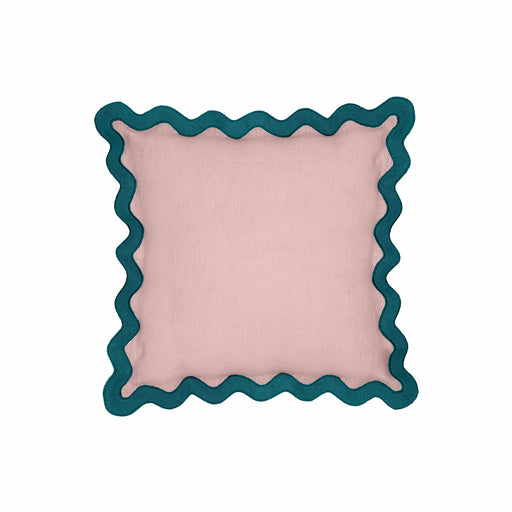 Scalloped Edge Blue and Pink Linen Throw Pillow image