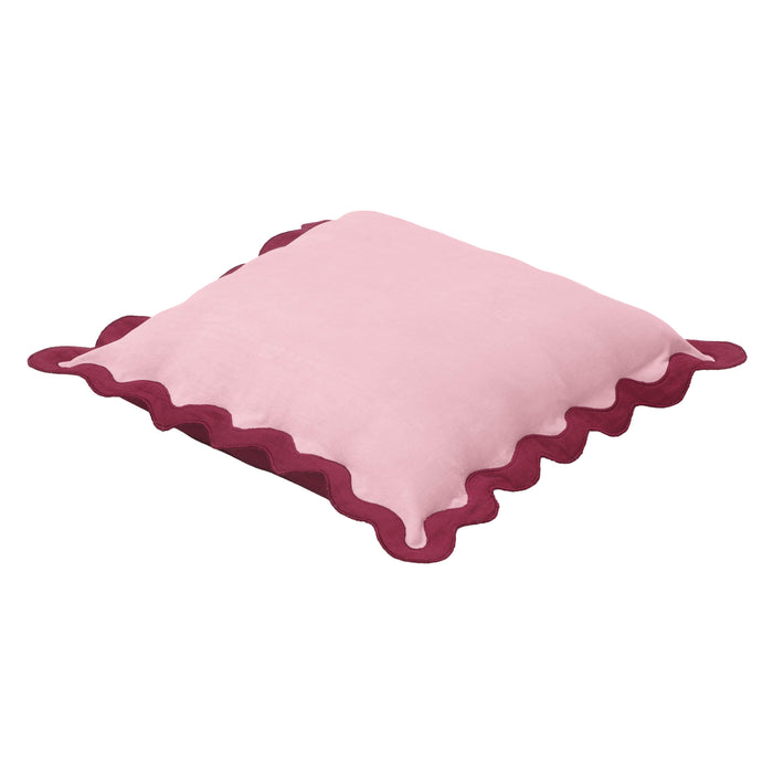 Scalloped Edge Magenta and Pink Cotton Velvet Throw Pillow