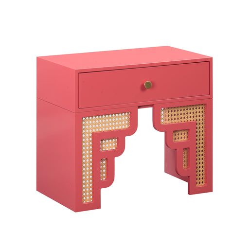 Suzie Coral Pink & Rattan Nightstand image