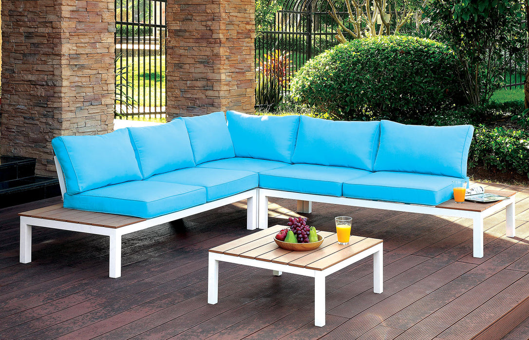 WINONA White/Oak/Blue Patio Sectional w/ Table image