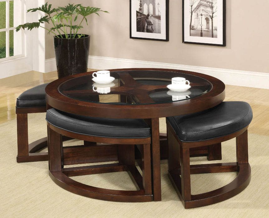 Crystal Cove II Dark Walnut Round Coffee Table w/ 4 Stools image